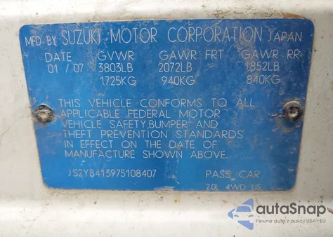 2007 Suzuki Sx4 Convenience/Rally from USA, damaged, VIN JS2YB413975108407